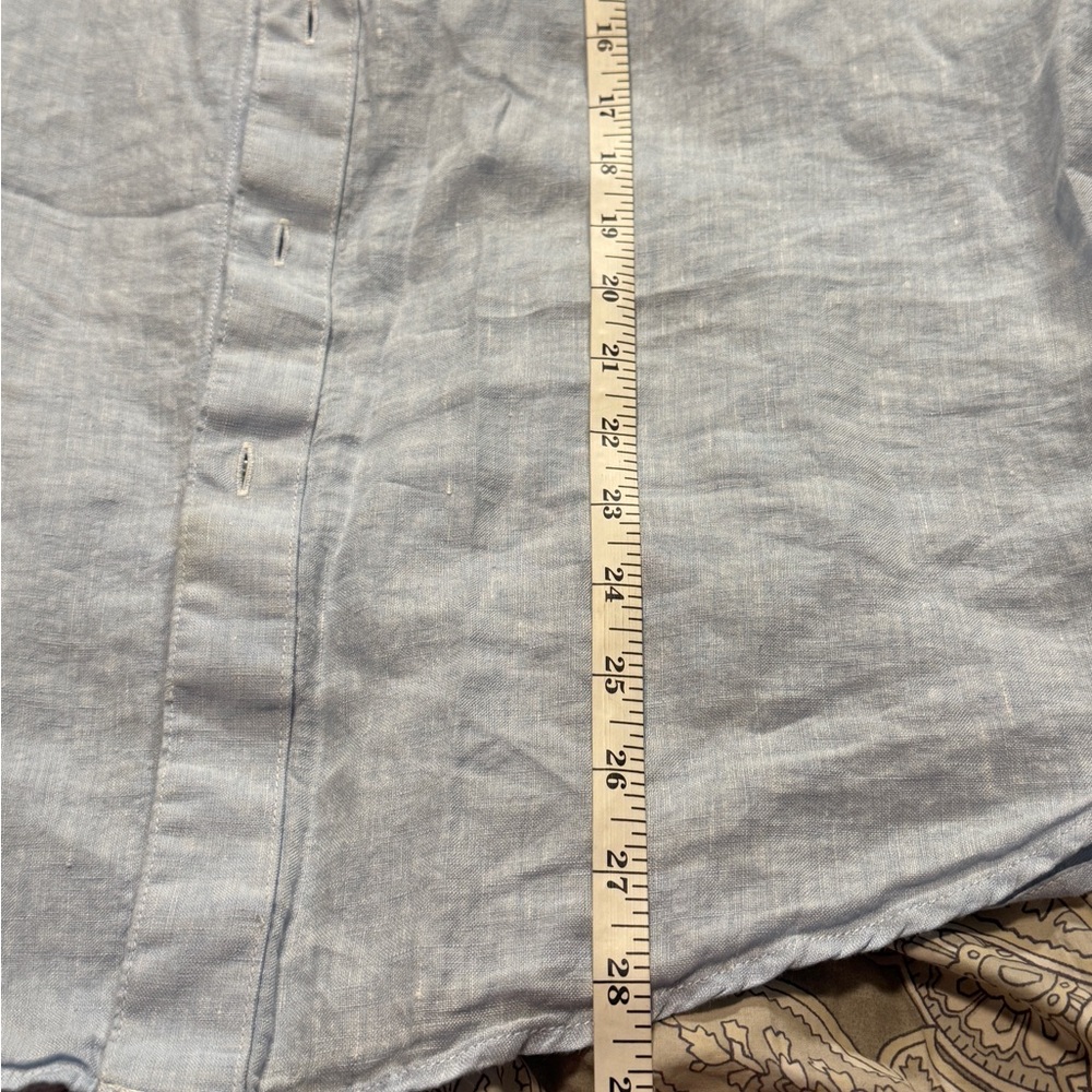 Tasso Elba Men’s Linen Shirt Medium Blue Button Up Casual Long Sleeve - Picture 6 of 7